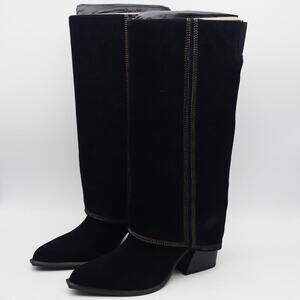 NEW Nine West Women's 8.5 Rimepy Foldover Boot Black Suede  Block Heel